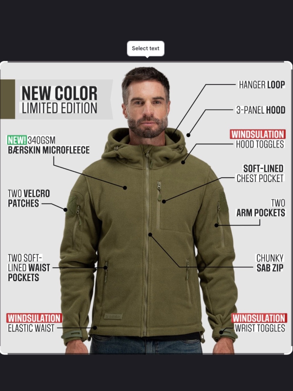 Bearskin Tactical Men's Olive Green Microfleece Hooded Jacket XXL